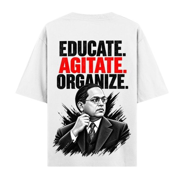 VIBETARA | Godfather Ambedkar T-Shirt | Educate Agitate Organize Oversized Graphic Tee for Men