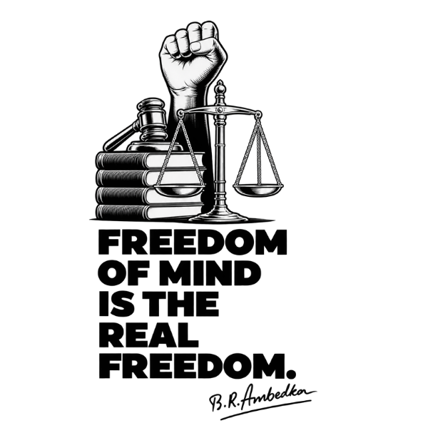 VIBETARA | Dr. B.R. Ambedkar Freedom of Mind Printed T-Shirt | Black & White Graphic T-Shirt