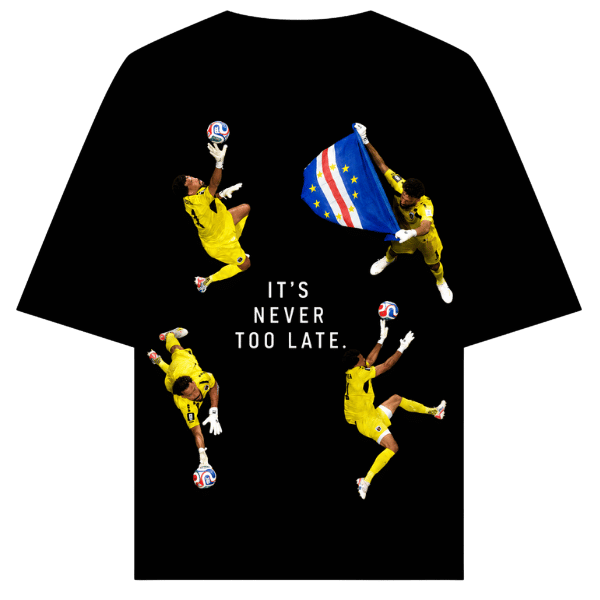 Vibetara-Never Too Late Goalkeeper Oversized T-Shirt | Inspirational Football Graphic Tee