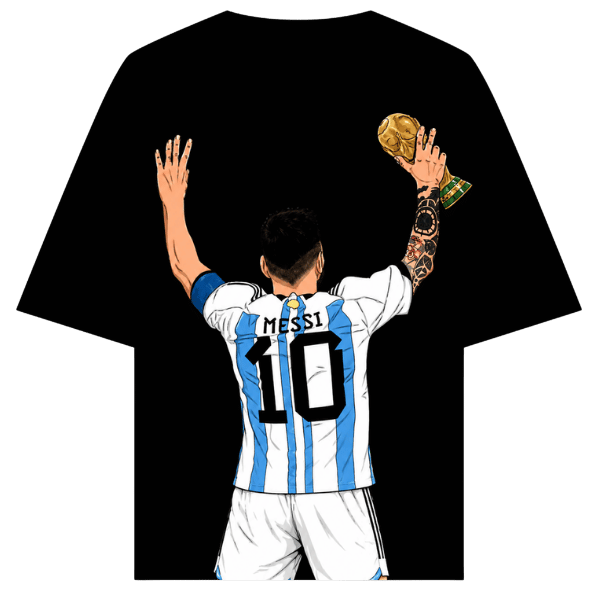 Vibetara-Messi Golden Glory Oversized T-Shirt | Football Champion Graphic Tee