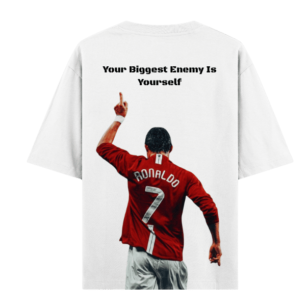 Vibetara-Rise Above Ronaldo 7 Oversized T-Shirt | Motivational Football Graphic Tee