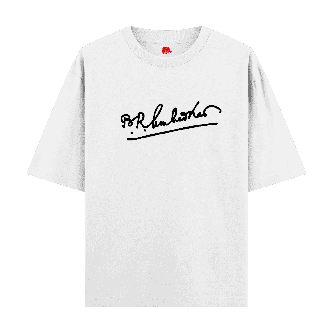 Vibetara - Baba Saheb Ambedkar Signature T-Shirt - Oversized Casual Wear - Round Neck - For Men And Women
