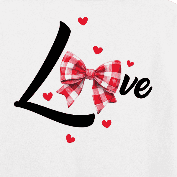 Vibetara-Cute Love Bow Graphic T-Shirt for Women | Aesthetic Heart Print Oversized Tee