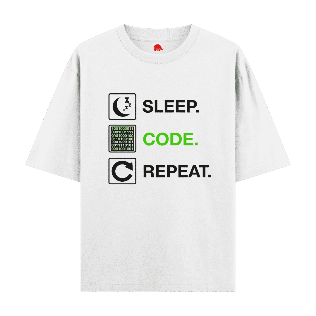 Vibetara-Sleep Code Repeat Oversized & Regular T-Shirt | Programmer Graphic Tee | 100% Cotton
