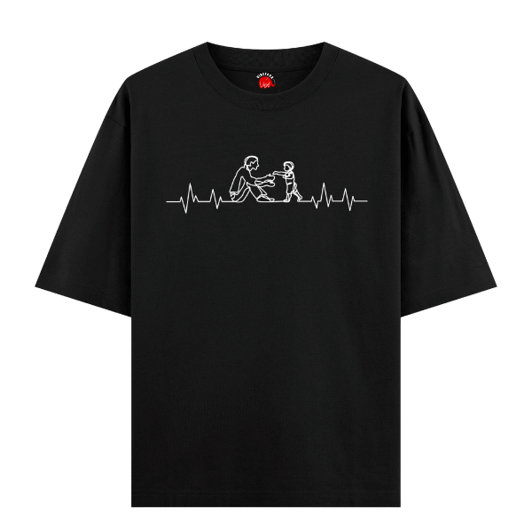 Vibetara-Parent Child Heartbeat Graphic Oversized T-Shirt for Men & Women | Family Bond Printed Tee